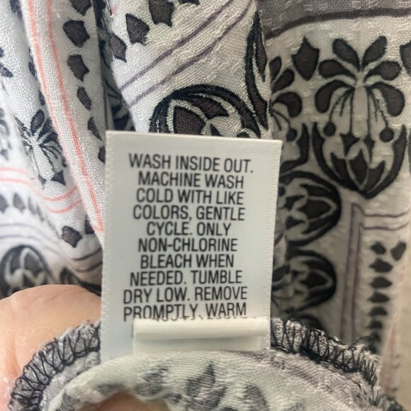 Croft & Barrow Button Up Top Womens L Black White Abstract 3/4 Sleeve Lightweig - Picture 6 of 12